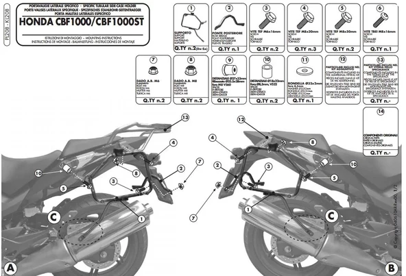 GIVIPL208HONDACBF1000-CBF1000ST(10-14)YANÇANTATAŞIYICI