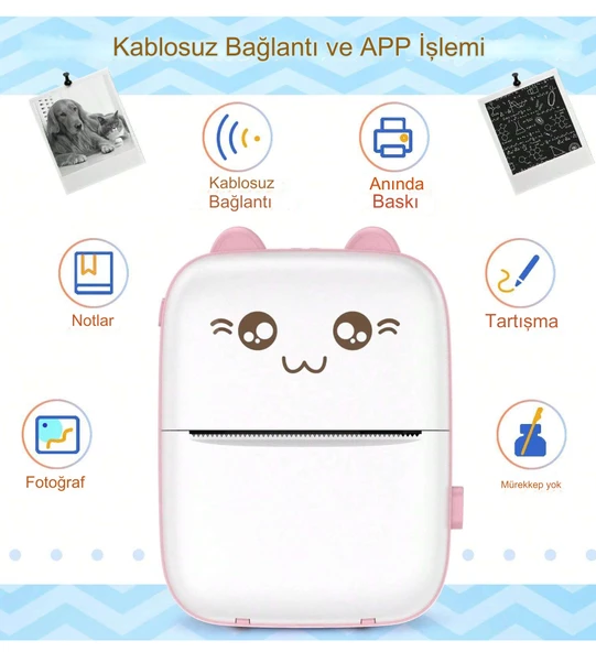 Çizilmeye Dayanıklı Geniş Uygulamaya Sahip Kompakt Termal Yazıcı Günlük Kayıt Eğlence Pembe - 3