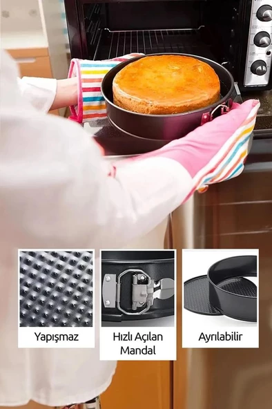 Kapris 3 Lü Kelepçeli Kek Kalıbı Seti 24-26-28 Cm KAP-520 - 3