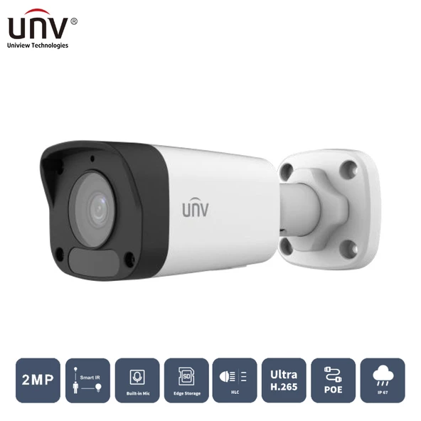 UNIVIEW IPC2122LB-ASF28K-A 2MP 2.8MM 30MT IP67 H265+ IR BULLET IP KAMERA (Dahili Sesli)