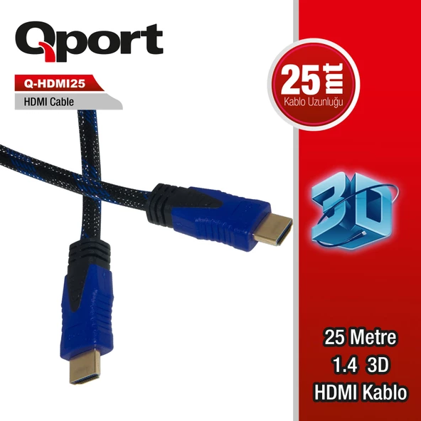 QPORT Q-HDMI25 HDMI KABLO 25MT Ver1.4 ALTIN UÇLU 3D