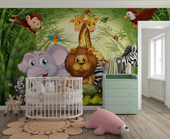 Hayvanat Bahçesi Çocuk Odası Duvar Kağıdı Baskı - Resim 2