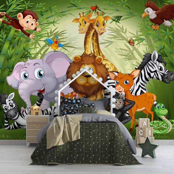 Hayvanat Bahçesi Çocuk Odası Duvar Kağıdı Baskı - Resim 4