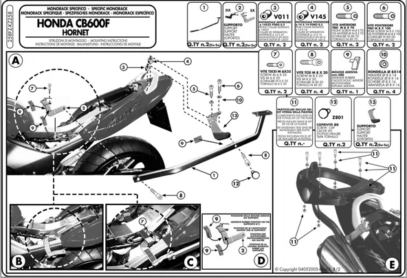 KAPPAKZ258HONDA600HORNET(03-06)ARKAÇANTATAŞIYICI