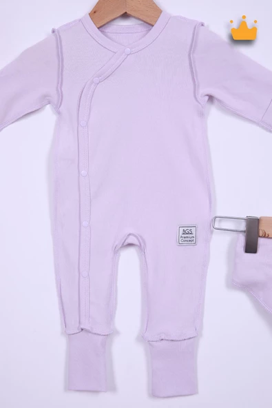 Babyhola 45cm Prematüre Serisi %100 Pamuk Dıştan Dikişli Boydan Çıtçıtlı Tulum Bere Önlük Takım 22432 - 4
