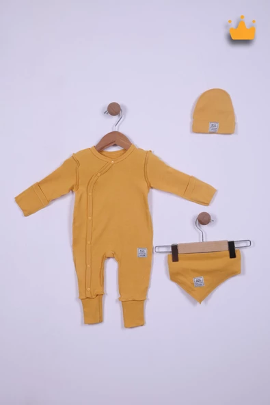 Babyhola 45cm Prematüre Serisi %100 Pamuk Dıştan Dikişli Boydan Çıtçıtlı Tulum Bere Önlük Takım 22432 - 2