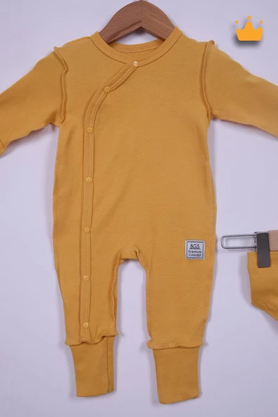 Babyhola 48cm Prematüre Serisi %100 Pamuk Dıştan Dikişli Boydan Çıtçıtlı Tulum Bere Önlük Takım 22432 - 5