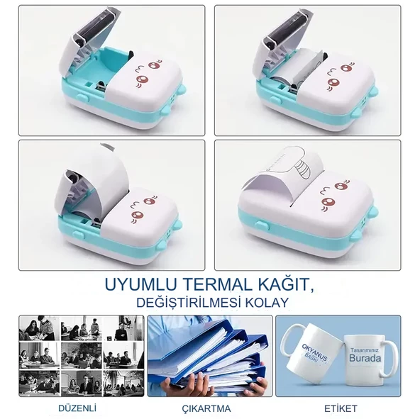 KABLOSUZ BT İLE MİNİ CEP YAZICI FOTOĞRAFLAR, MAKBUZLAR, NOTLAR, NOT ETİKETLERİ İÇİN MÜREKKEPSİZ  YAZDIRMA İOS ANDROİD UYUMLU - 5