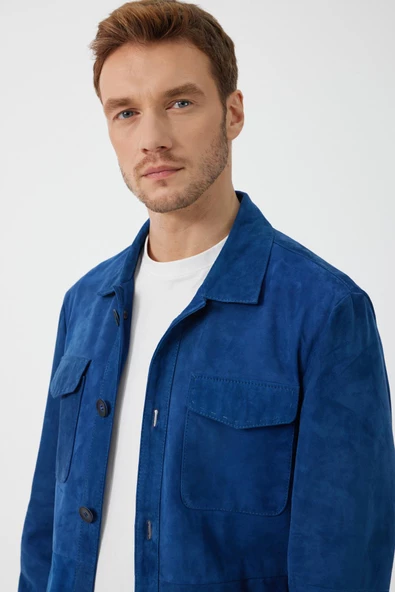 Fiorenzo Mavi Nubuk Deri Gömlek - 6