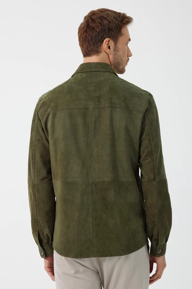 Fiorenzo Yeşil Nubuk Deri Gömlek - 3