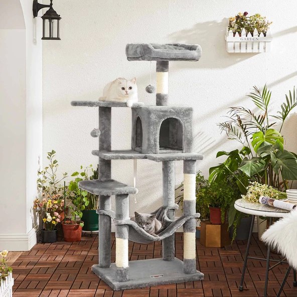 FEANDREA Kedi Ağacı, Hamaklı Kedi Apartman Dairesi, 143 cm, Açık Gri PCT161W01 - 4