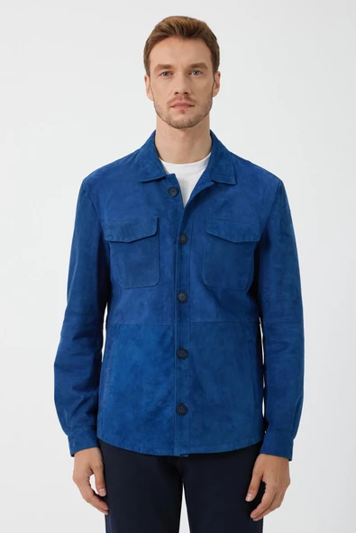 Fiorenzo Mavi Nubuk Deri Gömlek