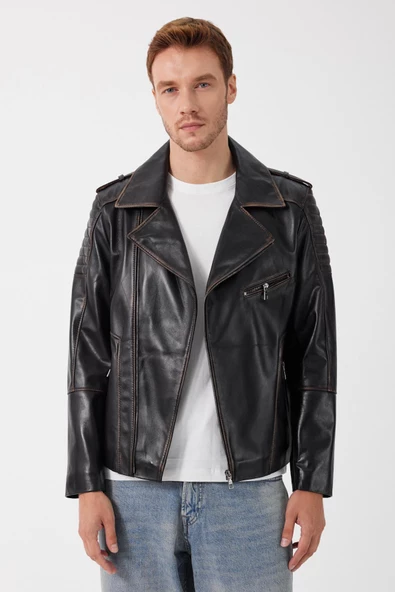 Franco Siyah Vintage Deri Mont - 2