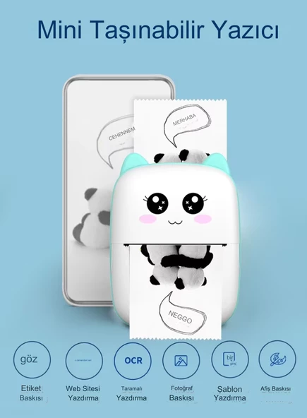 KABLOSUZ BT İLE MİNİ CEP YAZICI FOTOĞRAFLAR, MAKBUZLAR, NOTLAR, NOT ETİKETLERİ İÇİN MÜREKKEPSİZ  YAZDIRMA İOS ANDROİD UYUMLU - 2