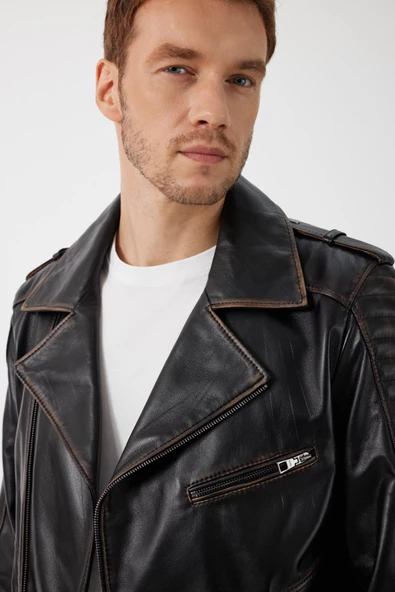 Franco Siyah Vintage Deri Mont - 5