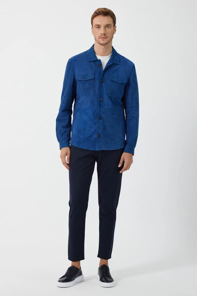 Fiorenzo Mavi Nubuk Deri Gömlek - 3