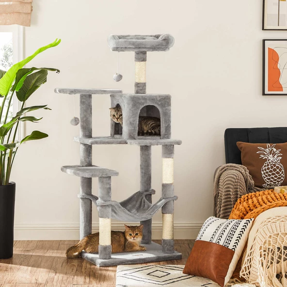 FEANDREA Kedi Ağacı, Hamaklı Kedi Apartman Dairesi, 143 cm, Açık Gri PCT161W01 - 3