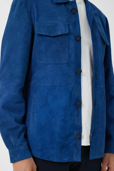 Fiorenzo Mavi Nubuk Deri Gömlek - 7