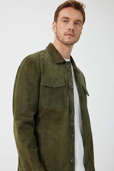 Fiorenzo Yeşil Nubuk Deri Gömlek - 4