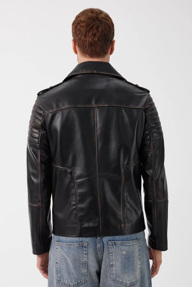 Franco Siyah Vintage Deri Mont - 7