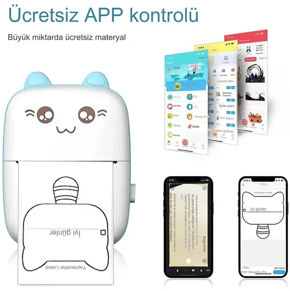 KABLOSUZ BT İLE MİNİ CEP YAZICI FOTOĞRAFLAR, MAKBUZLAR, NOTLAR, NOT ETİKETLERİ İÇİN MÜREKKEPSİZ  YAZDIRMA İOS ANDROİD UYUMLU - 6