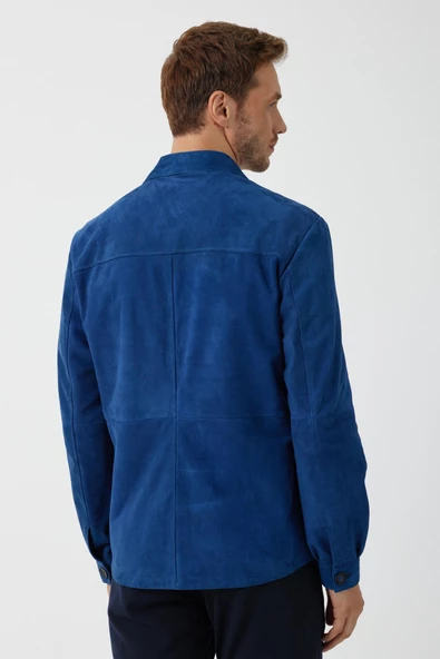 Fiorenzo Mavi Nubuk Deri Gömlek - 5