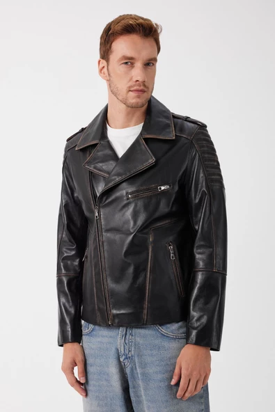 Franco Siyah Vintage Deri Mont - 3