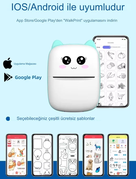 KABLOSUZ BT İLE MİNİ CEP YAZICI FOTOĞRAFLAR, MAKBUZLAR, NOTLAR, NOT ETİKETLERİ İÇİN MÜREKKEPSİZ  YAZDIRMA İOS ANDROİD UYUMLU - 4