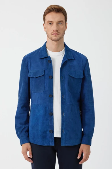 Fiorenzo Mavi Nubuk Deri Gömlek - 2