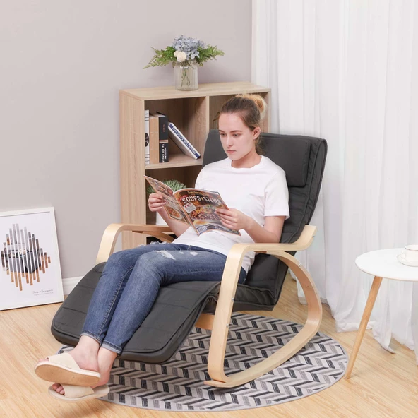 SONGMICS Huş Ağacı Ayarlanabilir Ayak Dayama Özellikli Rahatlatıcı Sallanan Sandalye Maksimum Yük: 150 kg Gri LYY10G - 4