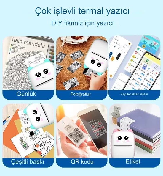 KABLOSUZ BT İLE MİNİ CEP YAZICI FOTOĞRAFLAR, MAKBUZLAR, NOTLAR, NOT ETİKETLERİ İÇİN MÜREKKEPSİZ  YAZDIRMA İOS ANDROİD UYUMLU - 3