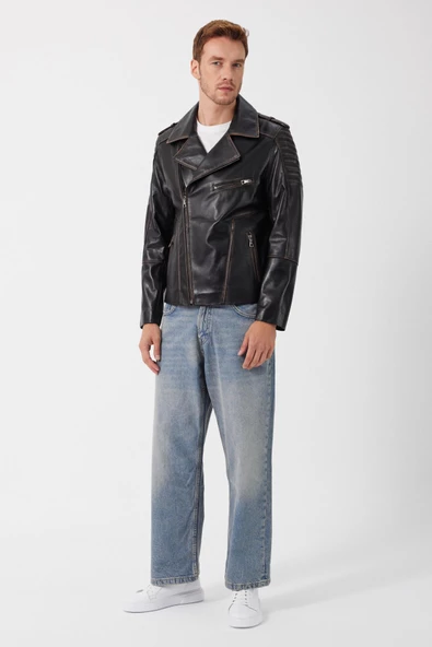 Franco Siyah Vintage Deri Mont - 4