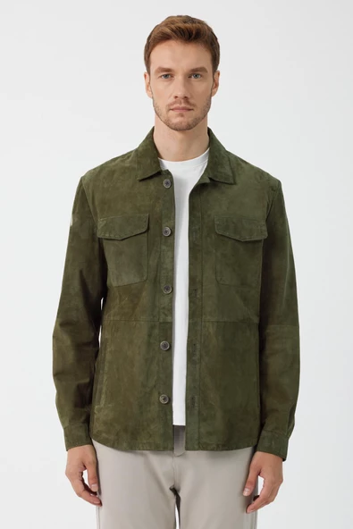 Fiorenzo Yeşil Nubuk Deri Gömlek - 2