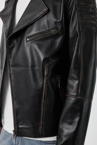 Franco Siyah Vintage Deri Mont - 8