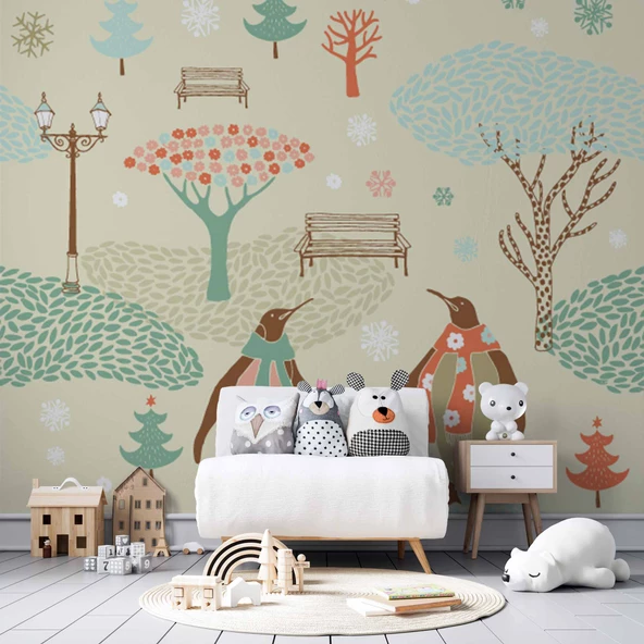 Penguen Parkı Çocuk Odası Duvar Kağıdı Baskı - Resim 2