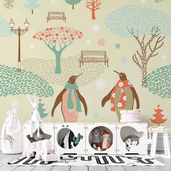 Penguen Parkı Çocuk Odası Duvar Kağıdı Baskı - Resim 3