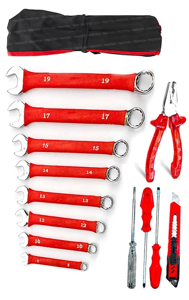 13 Parça Korumalı Kaydırmaz 8 Parça Kombine Açık Ağız-Yıldız Anahtar Çantalı Pense Paket Takım - 3