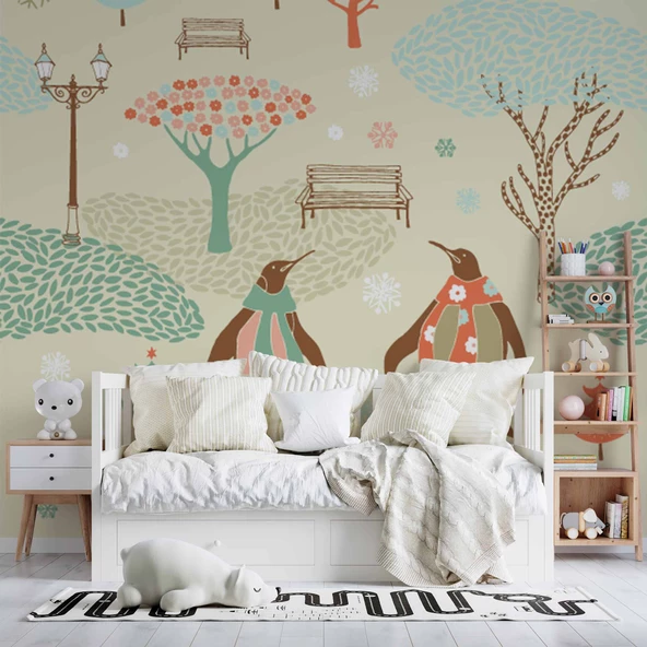 Penguen Parkı Çocuk Odası Duvar Kağıdı Baskı - Resim 4