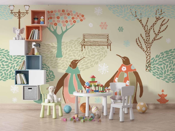 Penguen Parkı Çocuk Odası Duvar Kağıdı Baskı - Resim 5