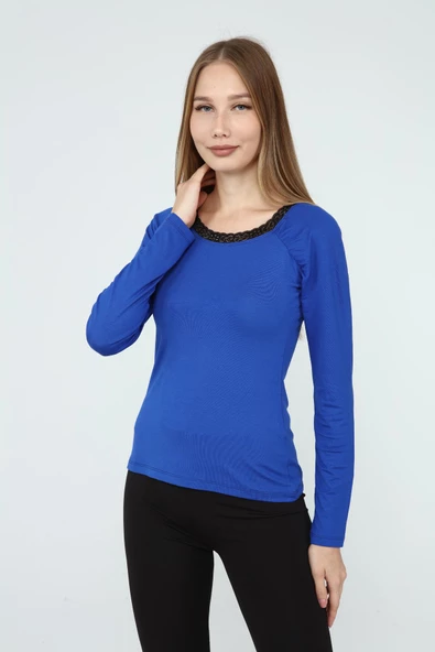 DRR Moda Yaka Dantelli Büzgülü Reglan Kol Bluz - 10