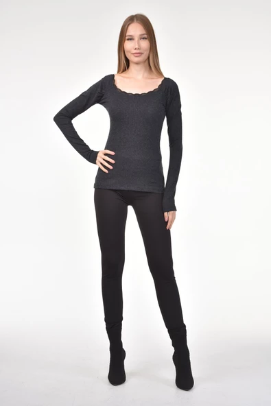 DRR Moda Yaka Dantelli Büzgülü Reglan Kol Bluz - 2
