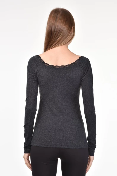 DRR Moda Yaka Dantelli Büzgülü Reglan Kol Bluz - 7