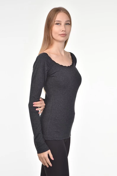 DRR Moda Yaka Dantelli Büzgülü Reglan Kol Bluz - 6