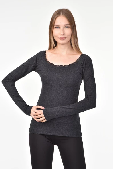 DRR Moda Yaka Dantelli Büzgülü Reglan Kol Bluz - 3