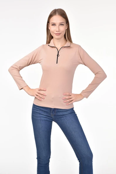 DRR Moda Fermuarlı Yarım Balıkçı Yaka Uzun Kol Bluz - 3