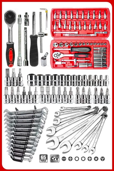 65  Parça 53 Mini Lokma Takımı Otomatik Cırcırlı 1/4" 12 Parça Kombine Açık Ağız-yıldız Anahtar Takı ürün görseli