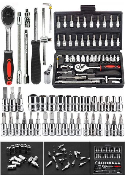 49 Parça Mini Lokma Takımı Otomatik Cırcırlı 1/4"  Pense Kargaburun Yankeski Kombinasyon Alet Seti - 2