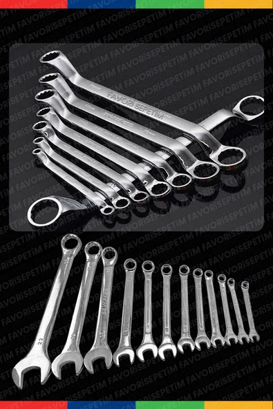 Chrome Vanadium Çelik Profesyonel Güçlü Sağlam 12 Parça Kombine Açık Ağız-Yıldız Anahtar PAKET SET - Resim 3