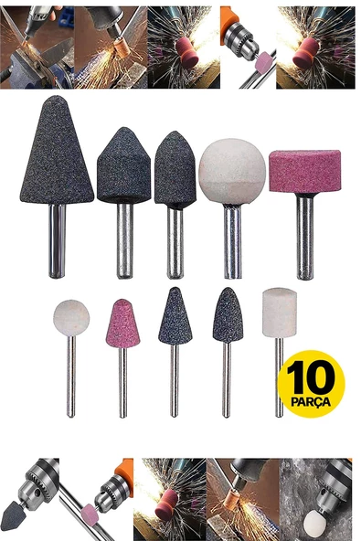 Hobi Gravür Dremel Taşlama Ucu Mini Metal Ahşap Oyma Seti Parlatma Çapak Alma 10 Parça Matkap Uyumlu - 1