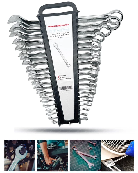 FULL TAKIM Tam Profesyonel  Chrome Vanadium Çelik 21PCS (6-32) Kombine Açık Ağız-Yıldız Anahtar Set - Resim 2